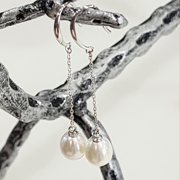 925 Sterling Silver White Cultured Freshwater Pearl Drop Dangle Hook‎ Earrings - Picture 10 of 12